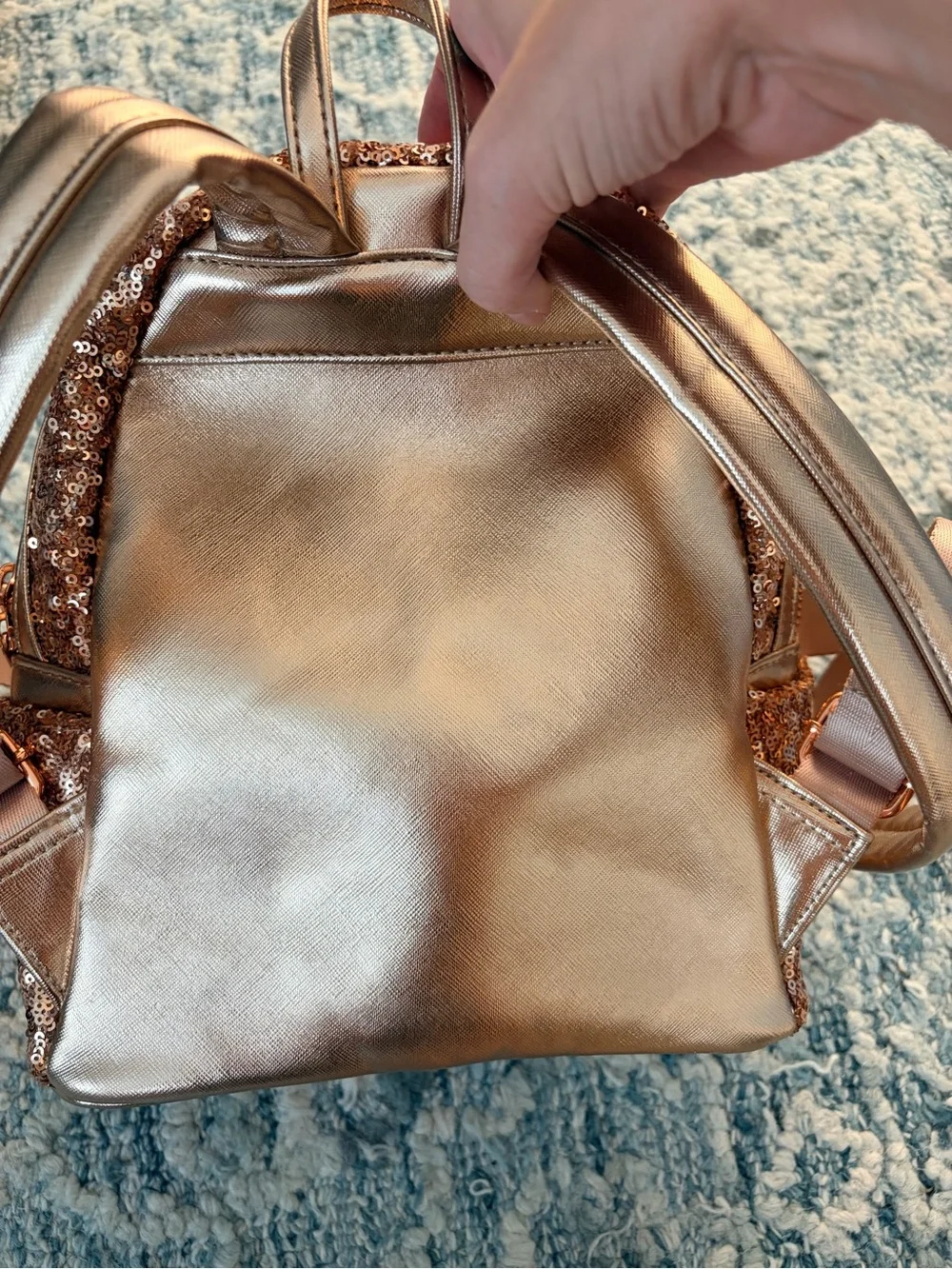 Disney Parks Loungefly Rose Gold Sequin Minnie Ears Backpack